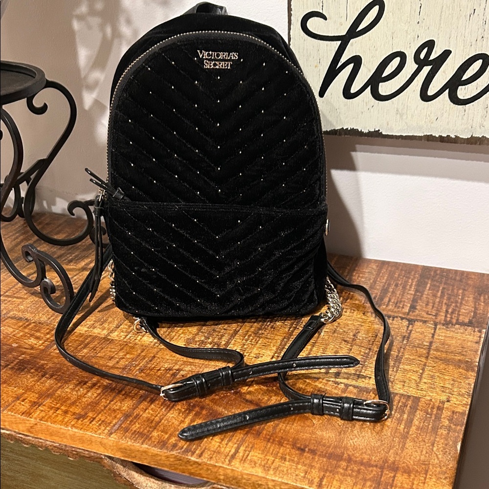 Victoria's Secret Black Velvet Backpack